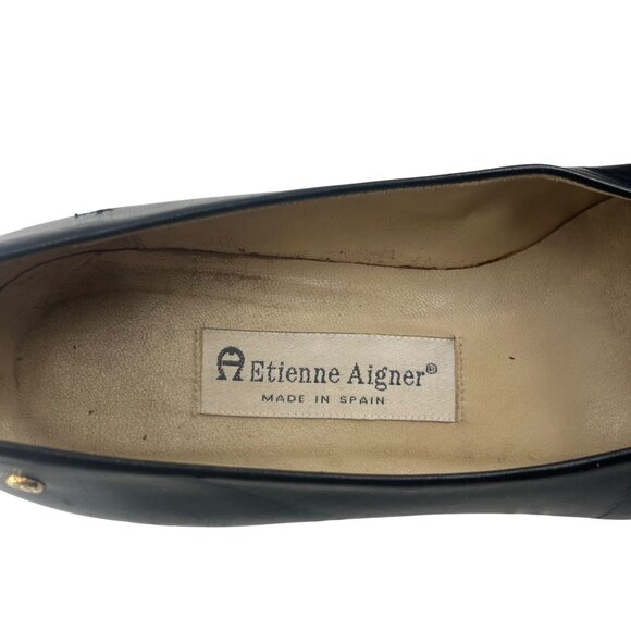 Etienne Aigner Vintage Leather block Heels Black Women's size 7.5 W wide Madrid - Picture 3 of 6